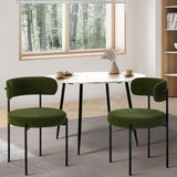 Oikiture 2x Dining Chair Round Boucle Seats Backrest Green - Front View