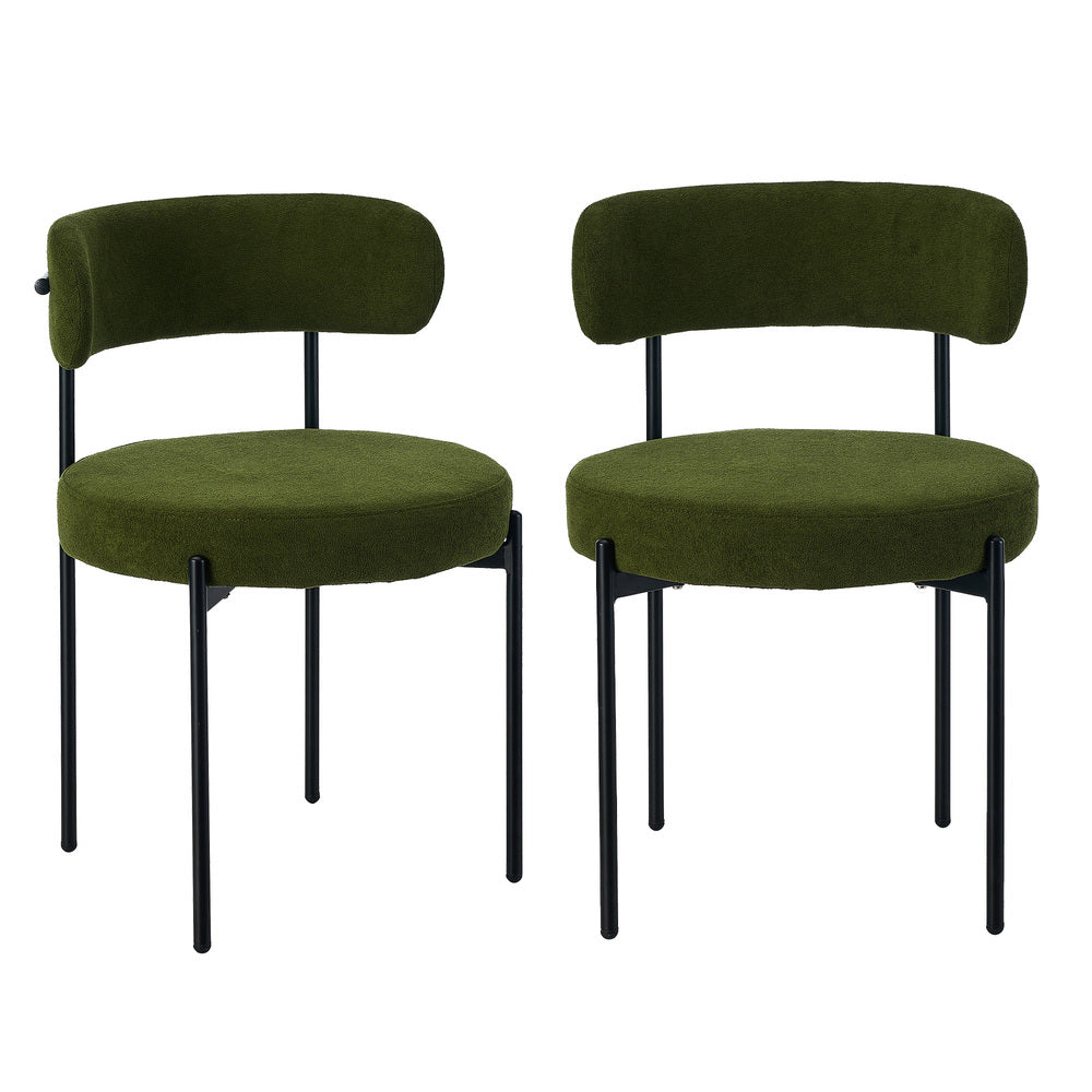 Oikiture 2x Dining Chair Round Boucle Seats Backrest Green