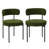 Oikiture 2x Dining Chair Round Boucle Seats Backrest Green