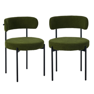 Oikiture 2x Dining Chair Round Boucle Seats Backrest Green