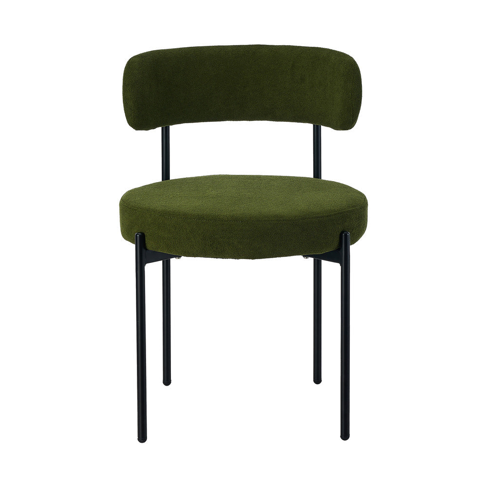 Oikiture 2x Dining Chair Round Boucle Seats Backrest Green