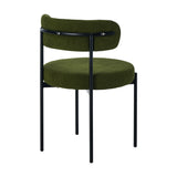 Oikiture 2x Dining Chair Round Boucle Seats Backrest Green - Low Angle