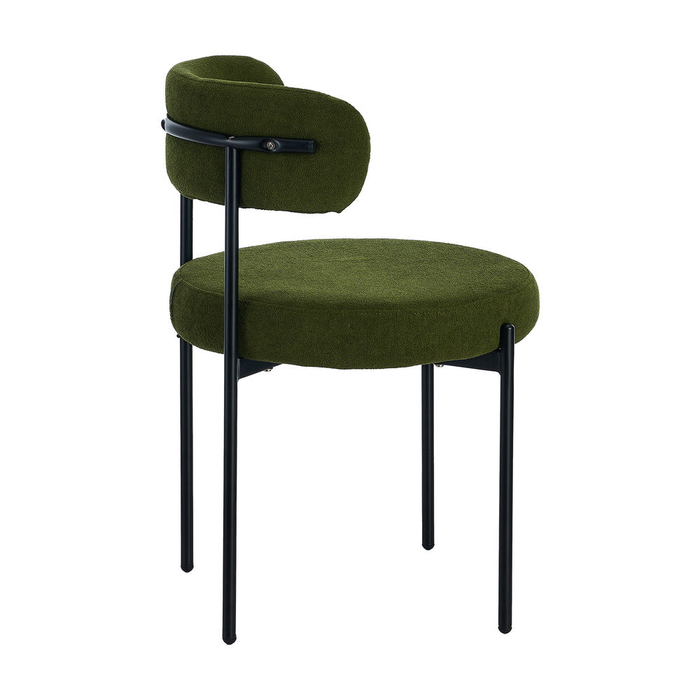 Oikiture 2x Dining Chair Round Boucle Seats Backrest Green