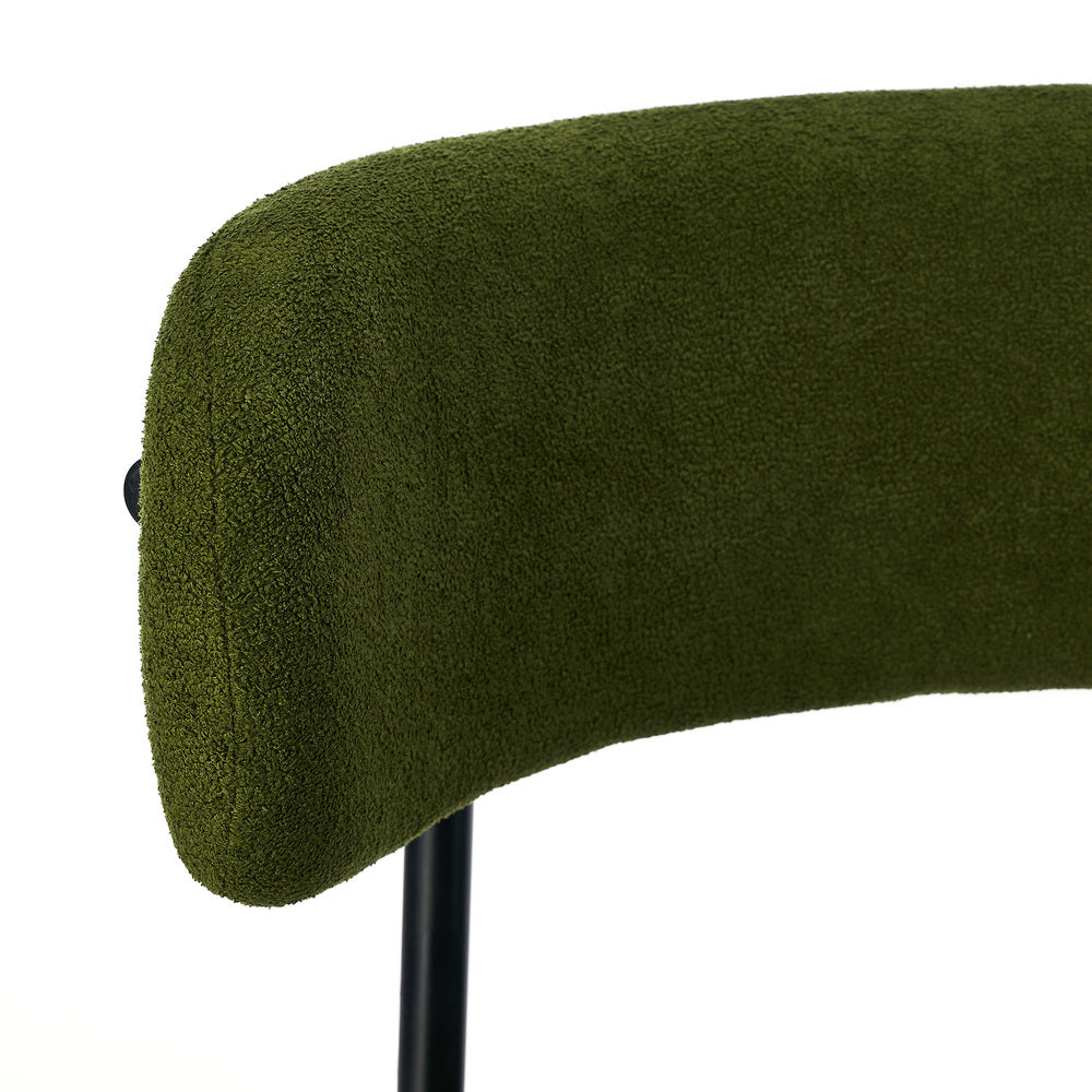 Oikiture 2x Dining Chair Round Boucle Seats Backrest Green