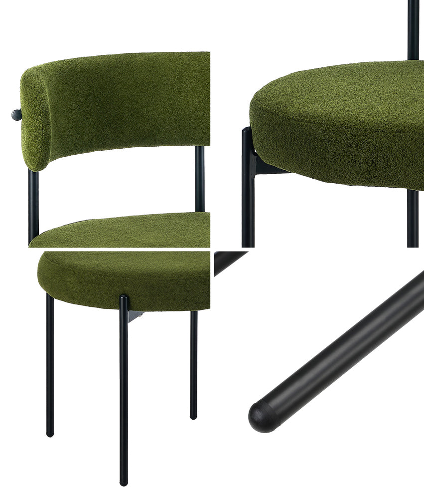 Oikiture 2x Dining Chair Round Boucle Seats Backrest Green