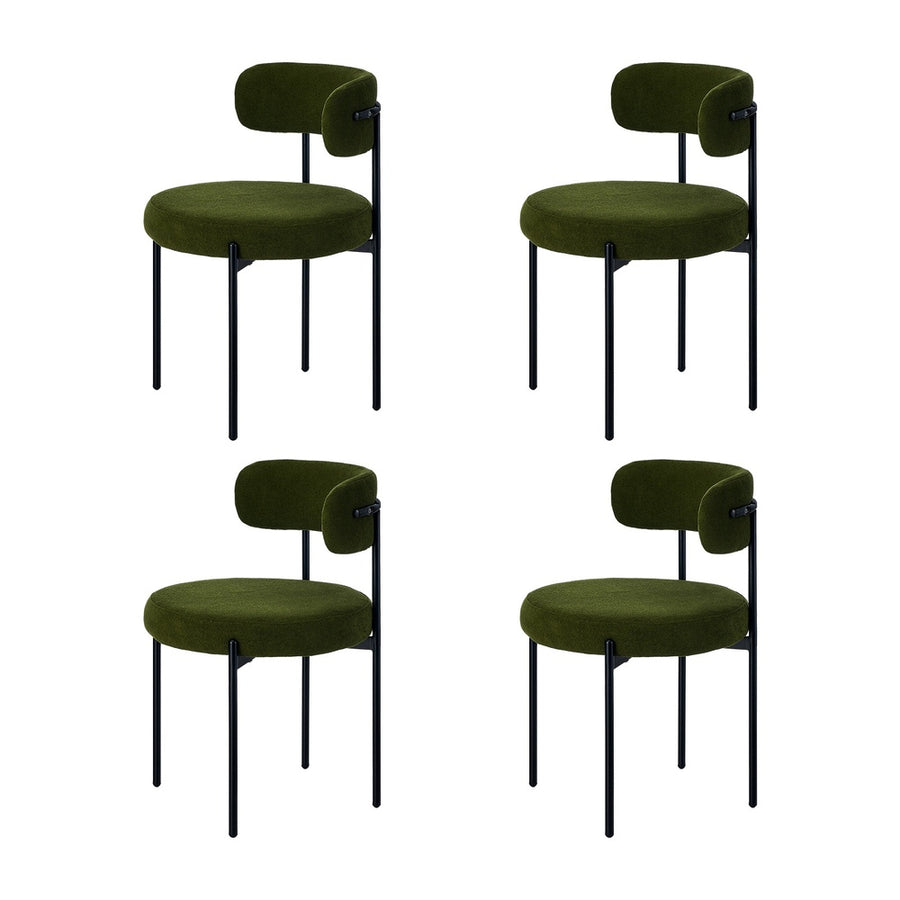 Oikiture 4x Dining Chair Round Boucle Seats Backrest Green