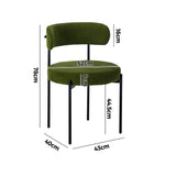 Oikiture 4x Dining Chair Round Boucle Seats Backrest Green - Side View