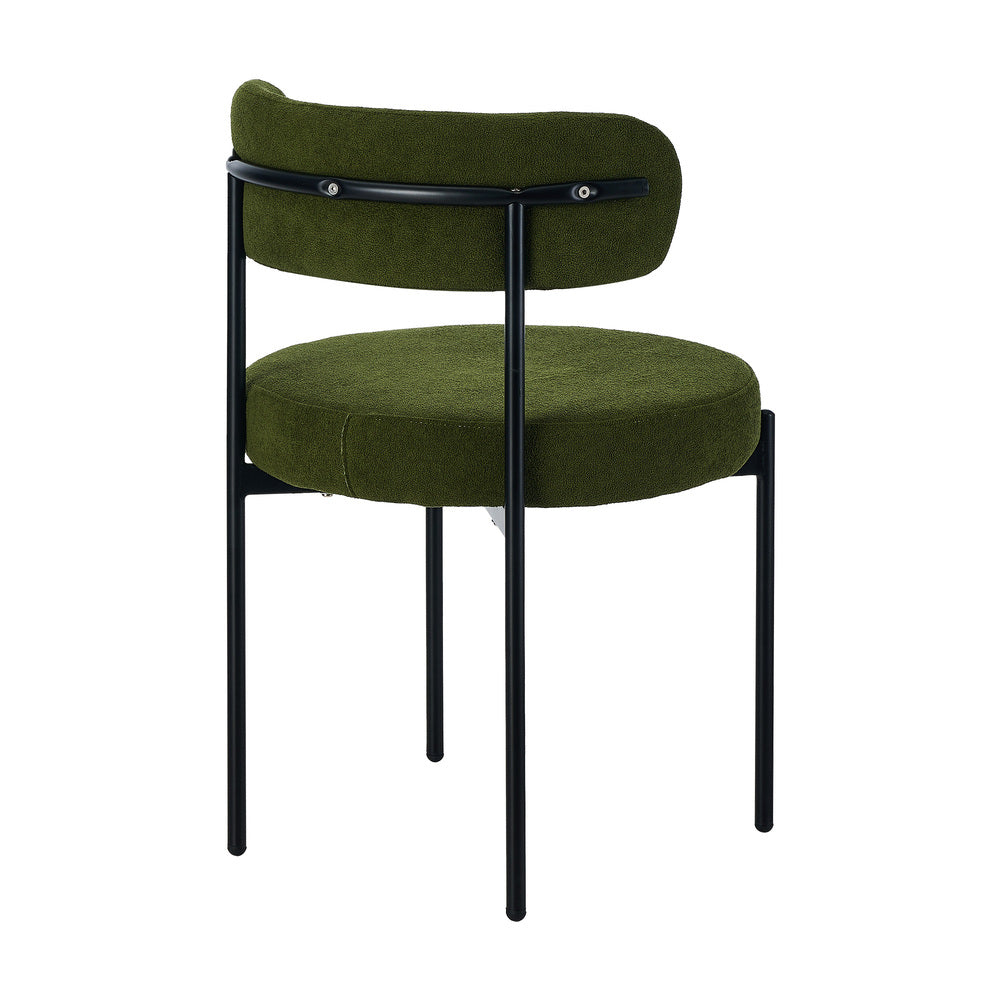 Oikiture 4x Dining Chair Round Boucle Seats Backrest Green