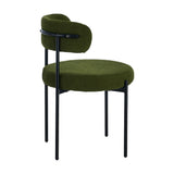 Oikiture 4x Dining Chair Round Boucle Seats Backrest Green - Close-Up Angle