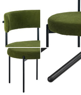 Oikiture 4x Dining Chair Round Boucle Seats Backrest Green - Front View