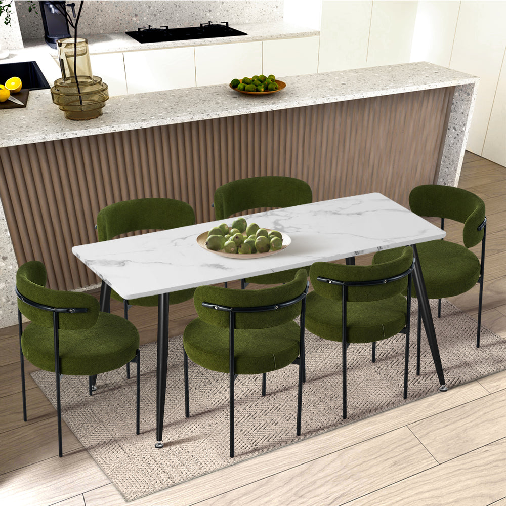 Oikiture 6x Dining Chair Round Boucle Seats Backrest Green