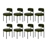 Oikiture 8x Dining Chair Round Boucle Seats Backrest Green