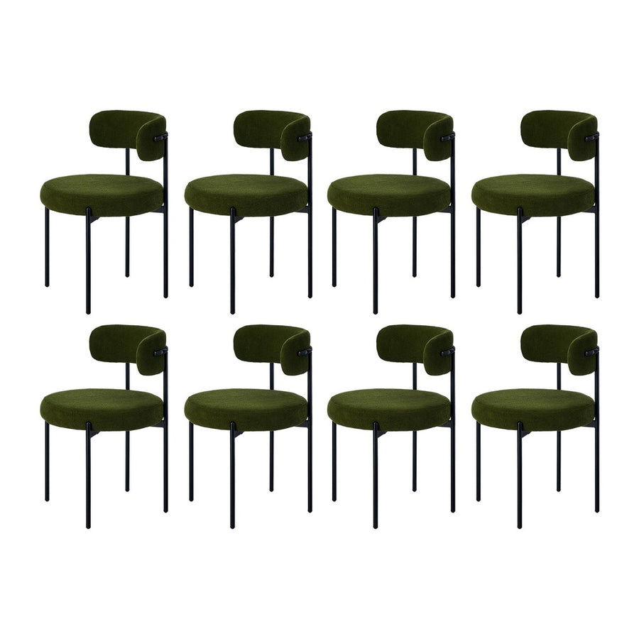 Oikiture 8x Dining Chair Round Boucle Seats Backrest Green