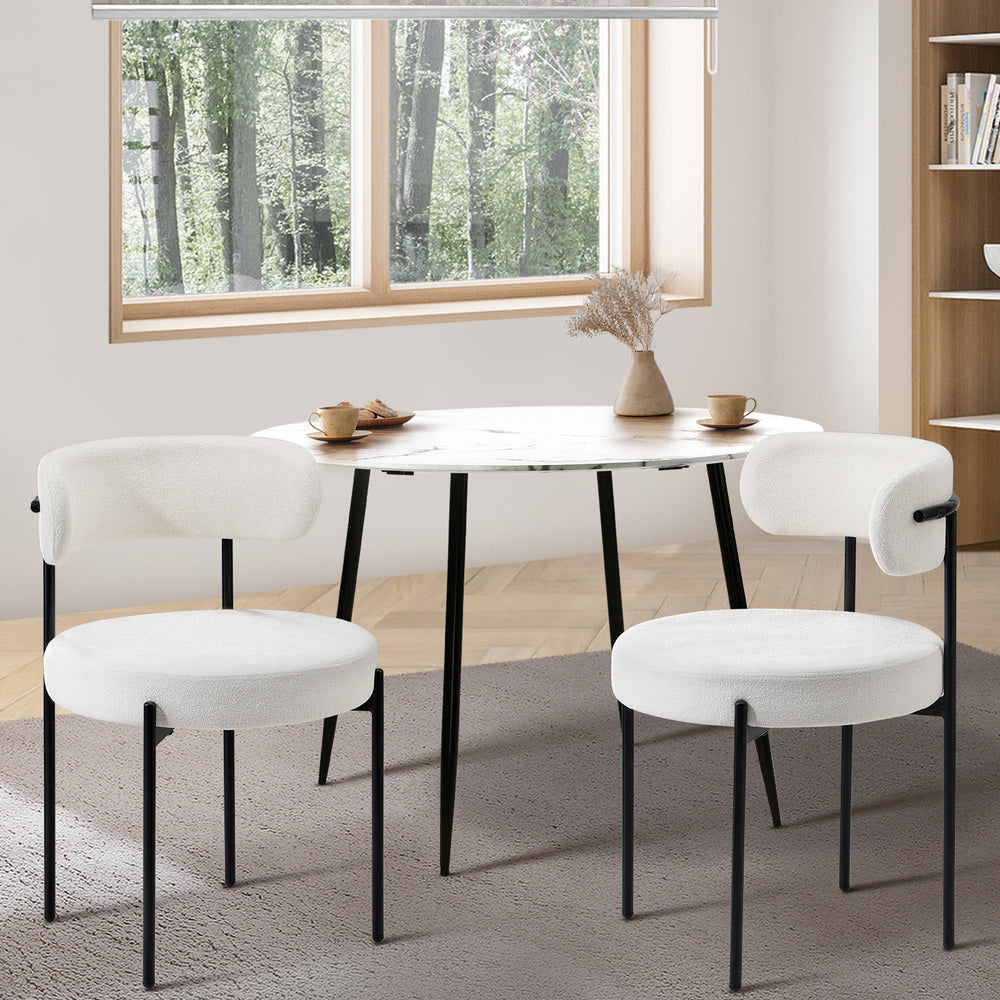 Oikiture 2x Dining Chair Boucle Seats Backrest White