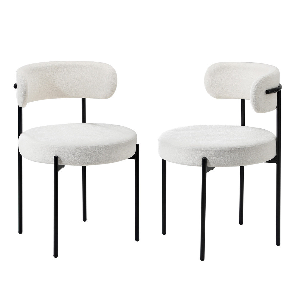 Oikiture 2x Dining Chair Boucle Seats Backrest White