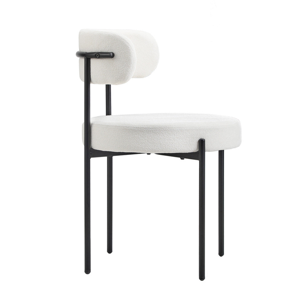 Oikiture 2x Dining Chair Boucle Seats Backrest White
