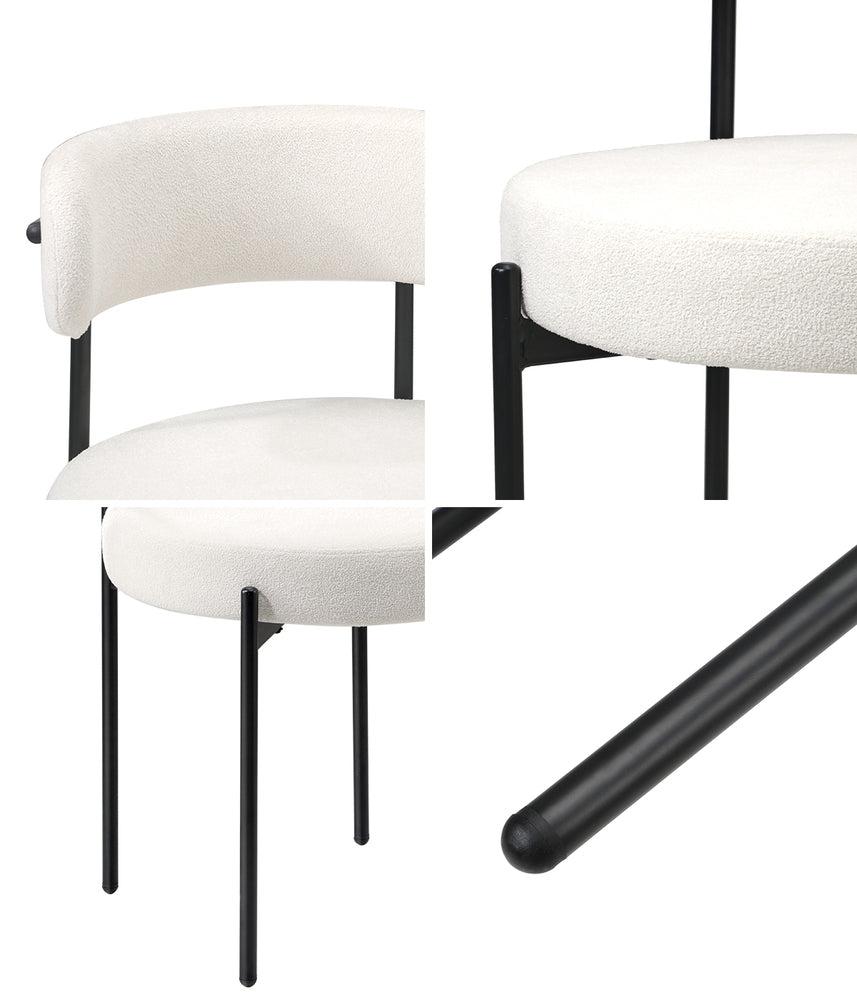 Oikiture 2x Dining Chair Boucle Seats Backrest White