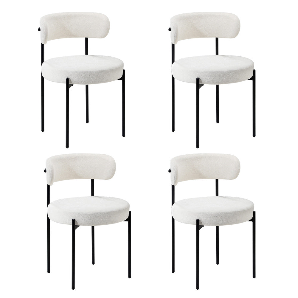 Oikiture 4x Dining Chair Round Boucle Backrest White