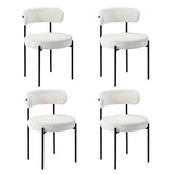 Oikiture 4x Dining Chair Round Boucle Backrest White
