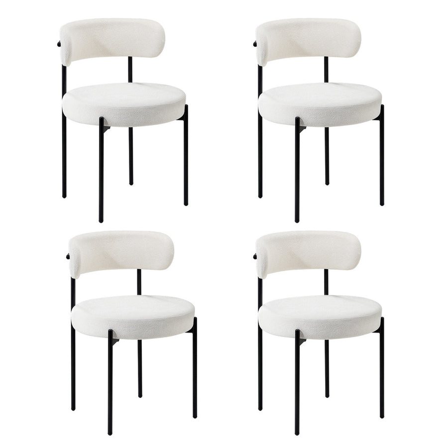 Oikiture 4x Dining Chair Round Boucle Backrest White