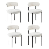 Oikiture 4x Dining Chair Round Boucle Backrest White