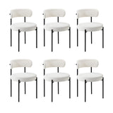 Oikiture 6x Dining Chair Round Boucle Backrest White