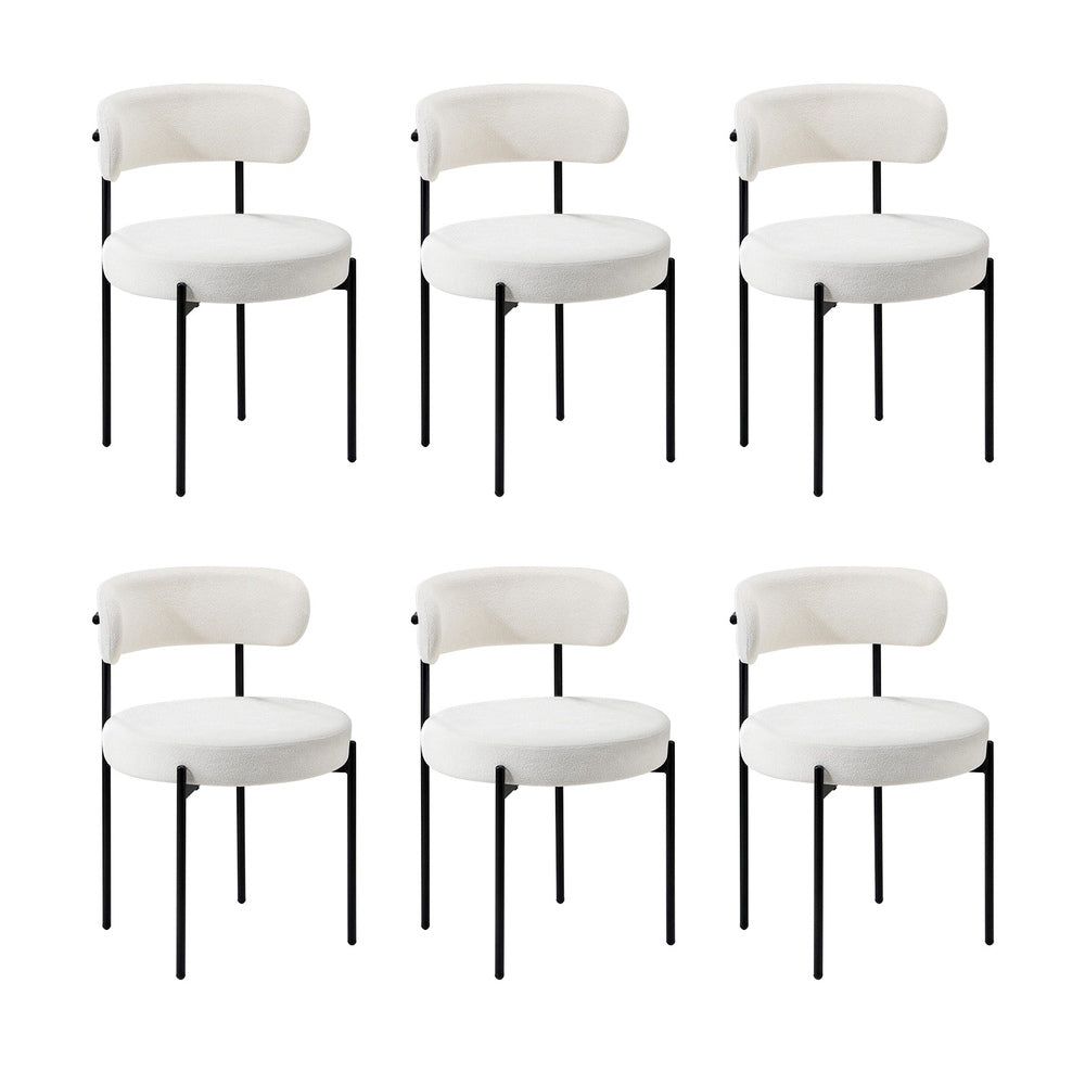 Oikiture 6x Dining Chair Round Boucle Backrest White