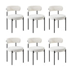 Oikiture 6x Dining Chair Round Boucle Backrest White