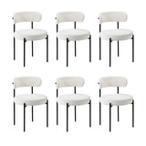 Oikiture 6x Dining Chair Round Boucle Backrest White