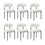 Oikiture 6x Dining Chair Round Boucle Backrest White
