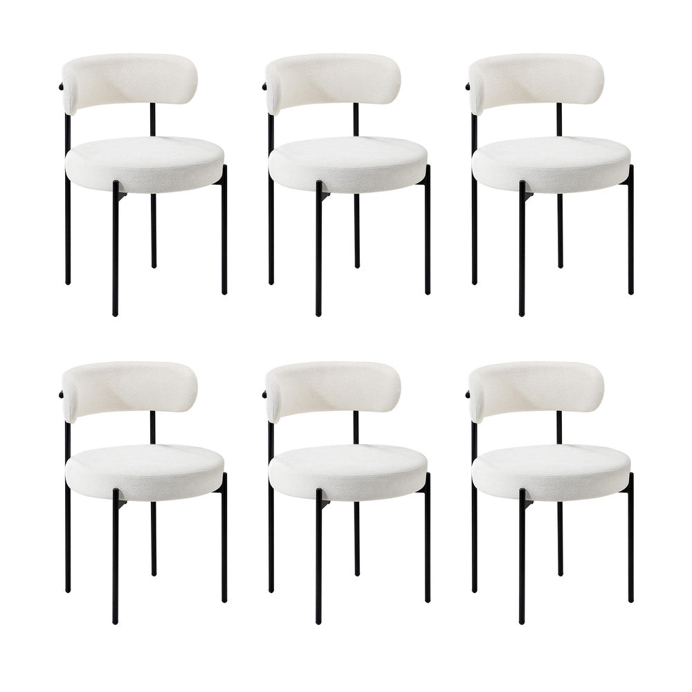 Oikiture 6x Dining Chair Round Boucle Backrest White