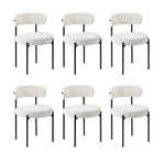 Oikiture 6x Dining Chair Round Boucle Backrest White