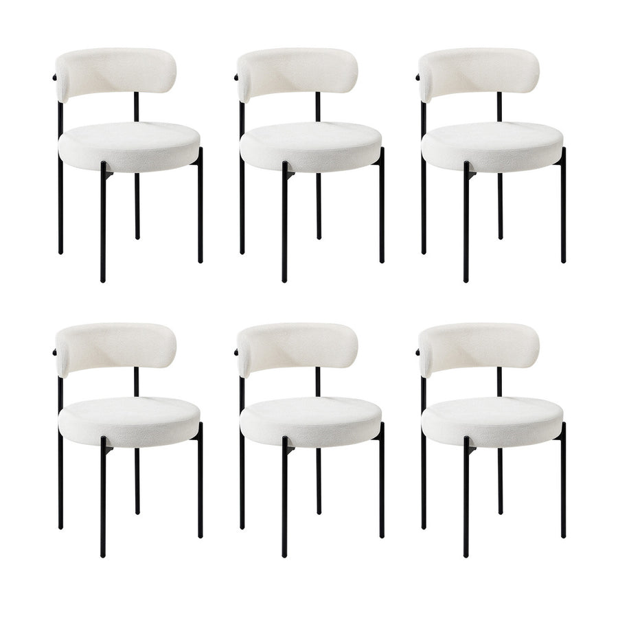 Oikiture 6x Dining Chair Round Boucle Backrest White