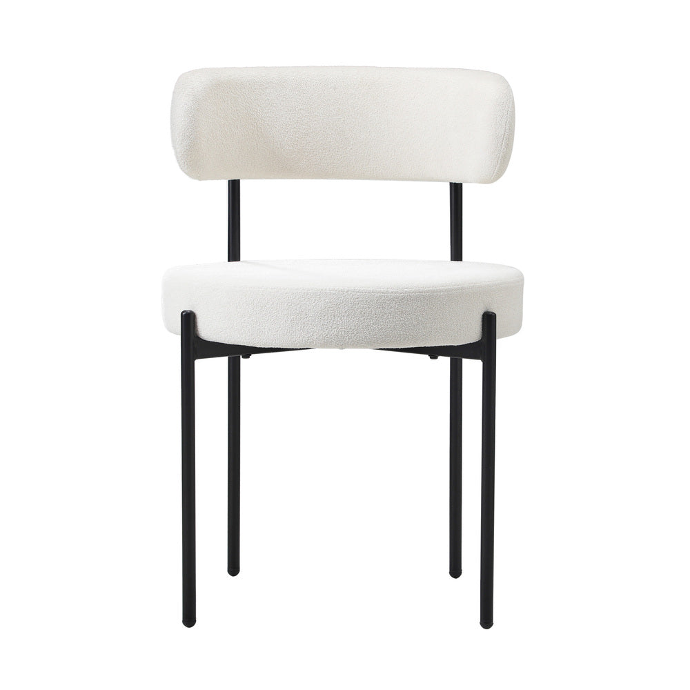 Oikiture 6x Dining Chair Round Boucle Backrest White