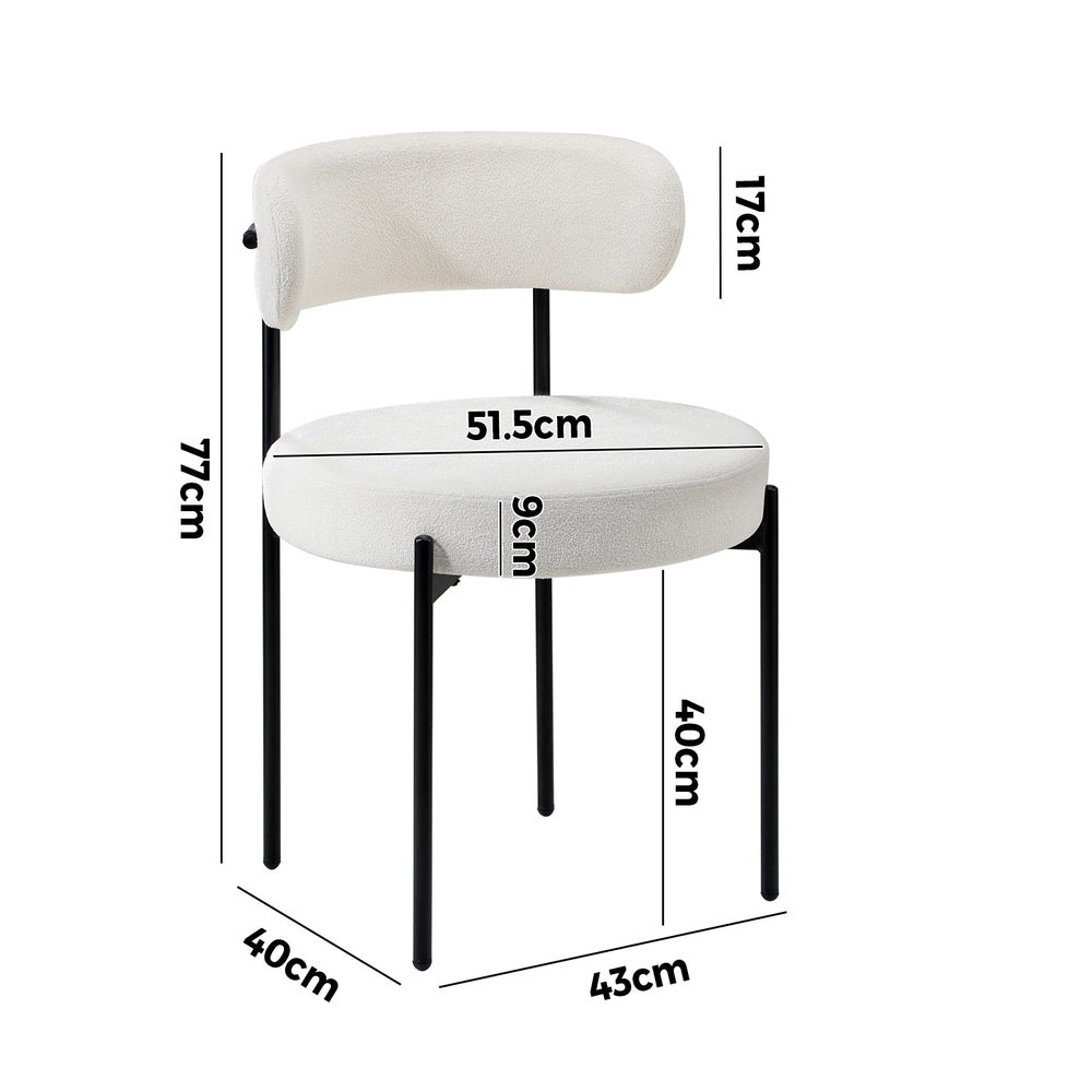 Oikiture 6x Dining Chair Round Boucle Backrest White