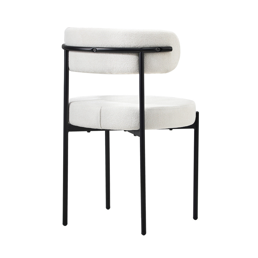Oikiture 6x Dining Chair Round Boucle Backrest White