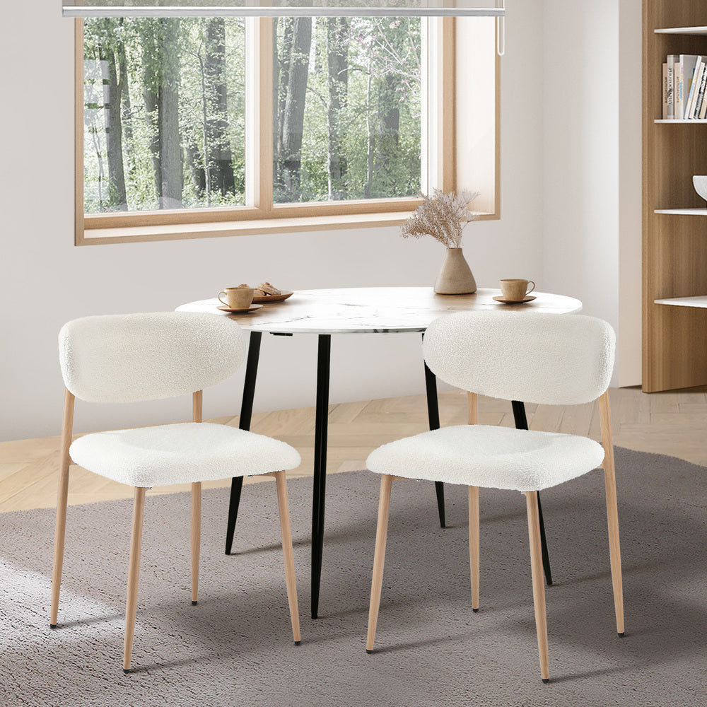 Oikiture 2x Dining Chairs Boucle Wood and White