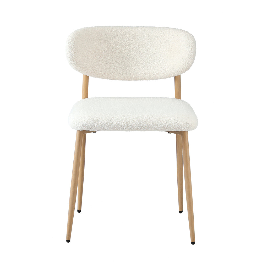 Oikiture 2x Dining Chairs Boucle Wood and White
