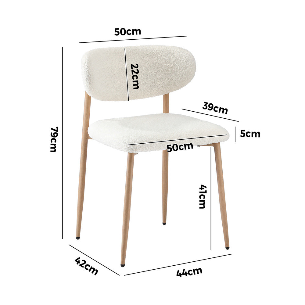 Oikiture 2x Dining Chairs Boucle Wood and White