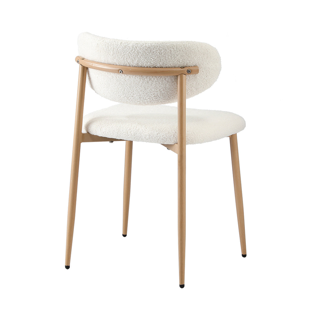 Oikiture 2x Dining Chairs Boucle Wood and White