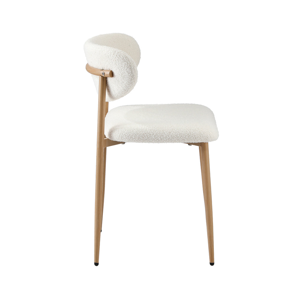 Oikiture 2x Dining Chairs Boucle Wood and White
