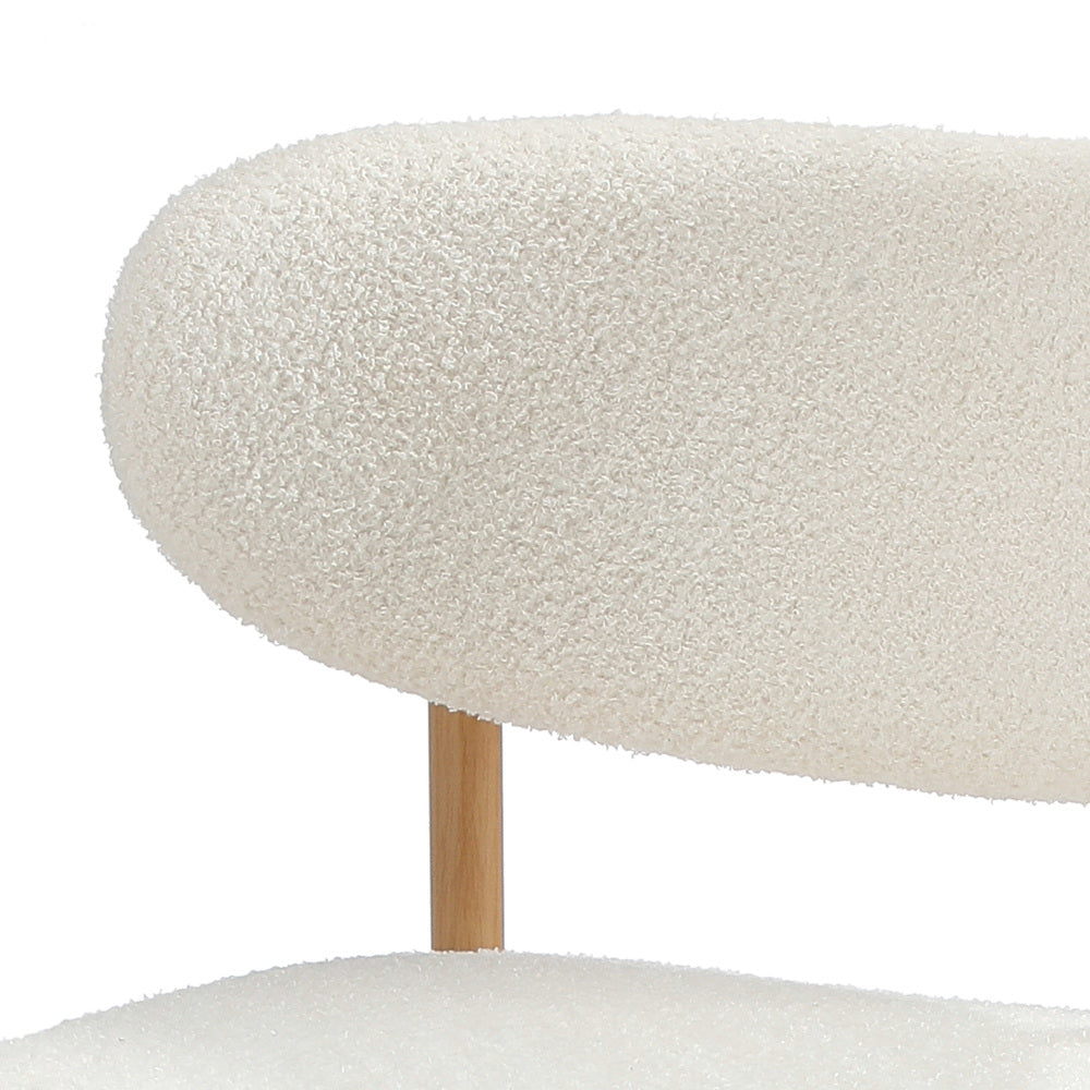 Oikiture 2x Dining Chairs Boucle Wood and White