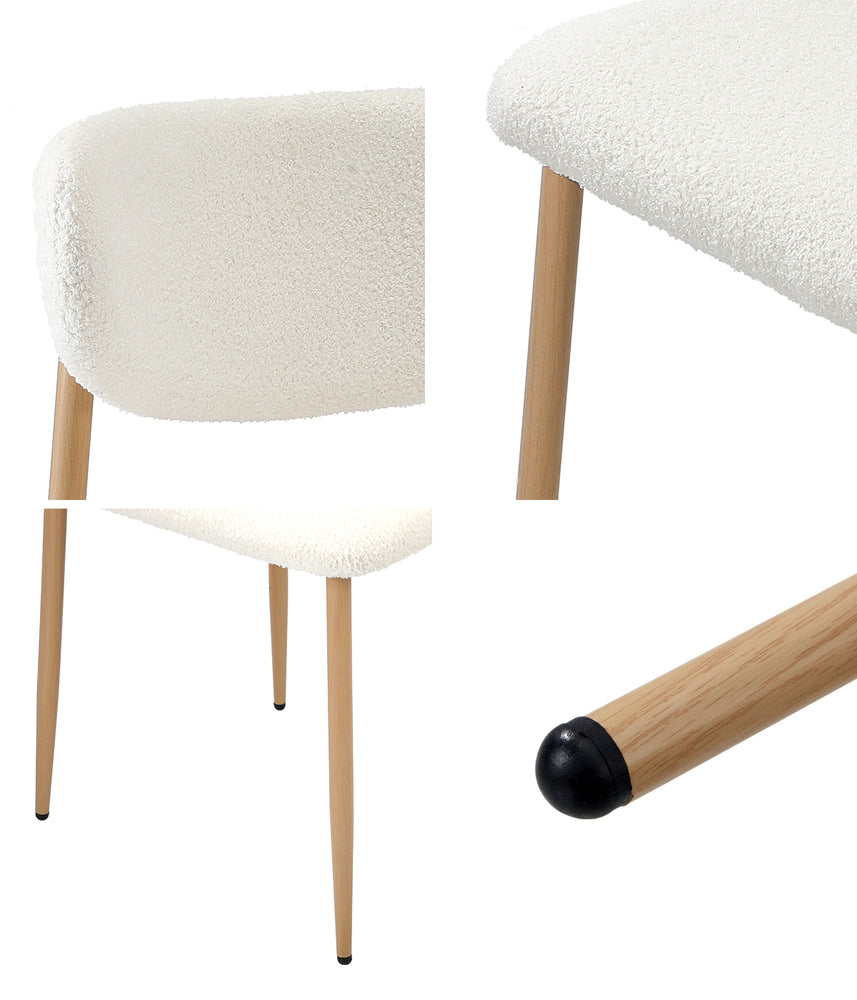 Oikiture 2x Dining Chairs Boucle Wood and White