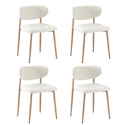 Oikiture 4x Dining Chairs Boucle Fabric Wood&White