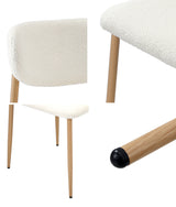 Oikiture 4x Dining Chairs Boucle Fabric Wood&White - Side View