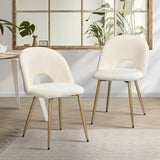 Oikiture 2PCS Dining Chairs Armchair Sherpa Golden White - Side View