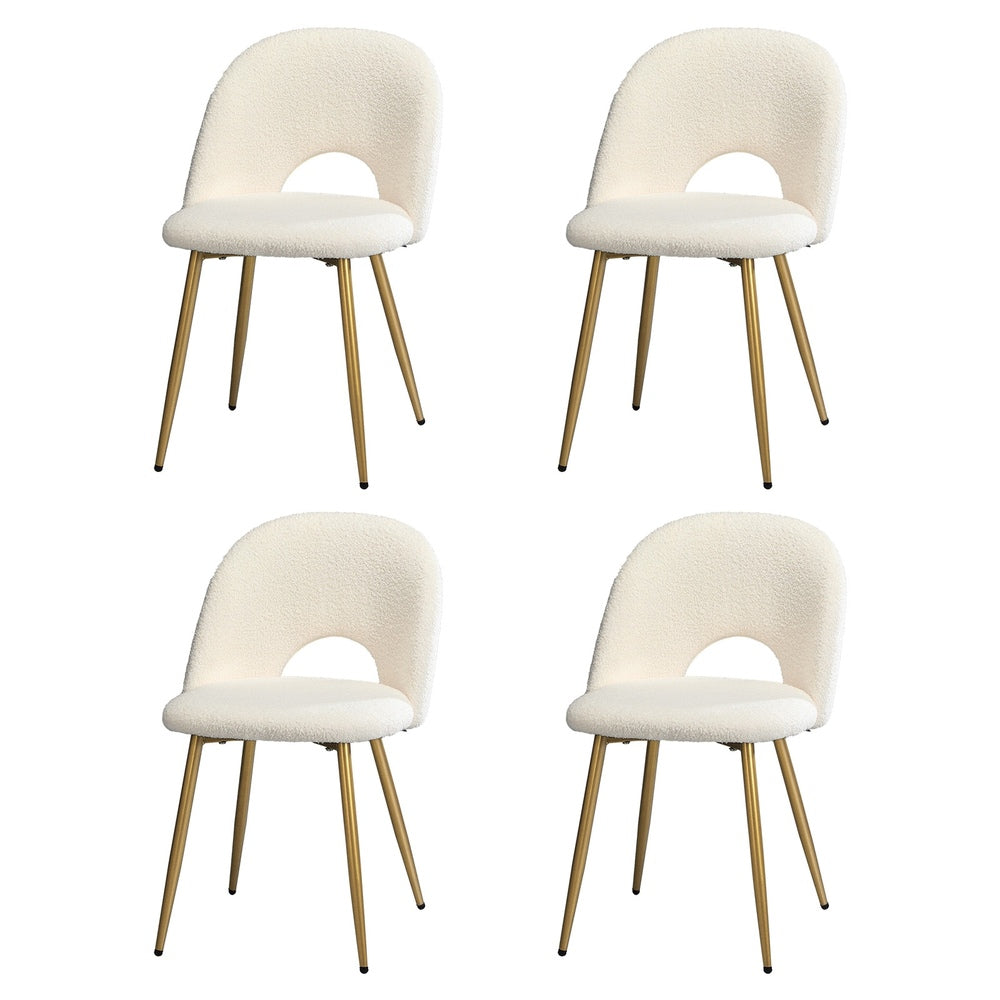 Oikiture 4PCS Dining Chairs Armchair Sherpa Golden White