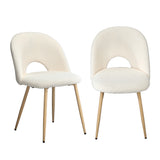 Oikiture 2PCS Dining Chairs Armchair Sherpa Wooden White