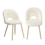 Oikiture 2PCS Dining Chairs Armchair Sherpa Wooden White - Close-Up Angle