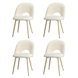 Oikiture 4PCS Dining Chairs Armchair Sherpa Wooden White